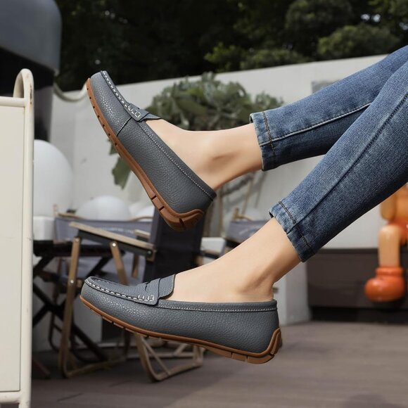 Kordal Women's Grey Leather Comfortable & Lightweight Penny Loafers Flats - Picture 7 of 9